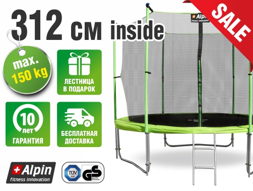 Батут Alpin inside 3.12 м с защитной сеткой и лестницей