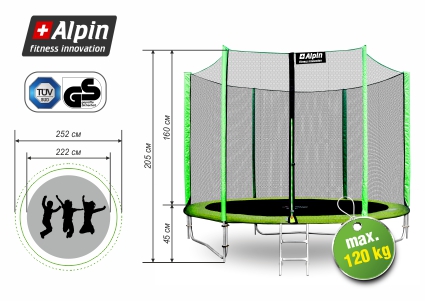 Батут Alpin 2.52 м с защитной сеткой и лестницей