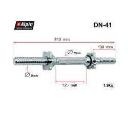 Гриф гантельный Alpin DN-41, диаметр 25мм, длина 41см- фото