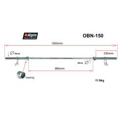 Гриф для штанги Alpin OBN-150, диаметр 50мм, длина 150см- фото