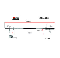 Гриф для штанги Alpin OBN-220, диаметр 50мм, длина 220см- фото